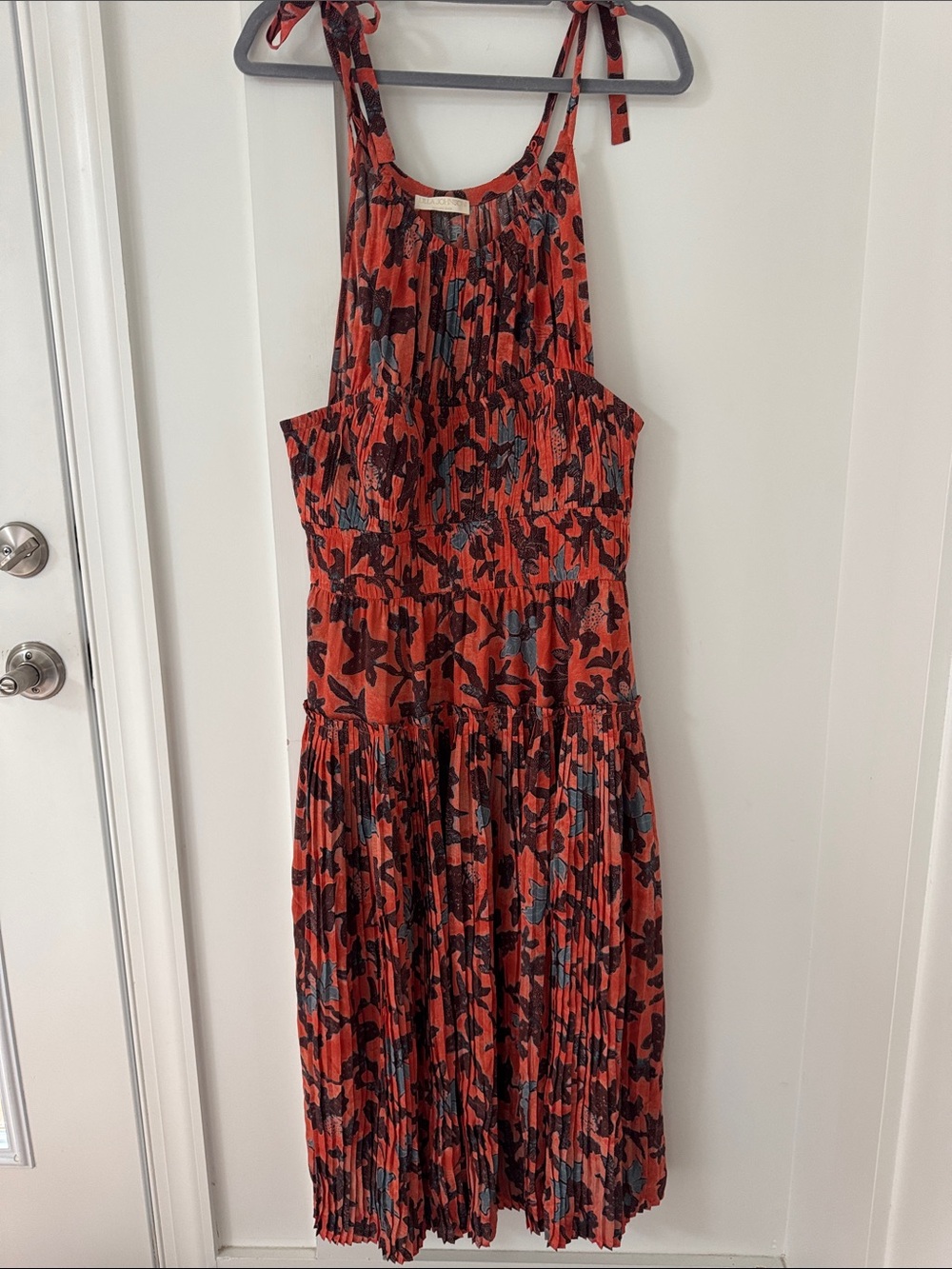 ULLA JOHNSON Amalthea Pleated High-Neck Midi Dress Size 8 - Picture 2 of 12